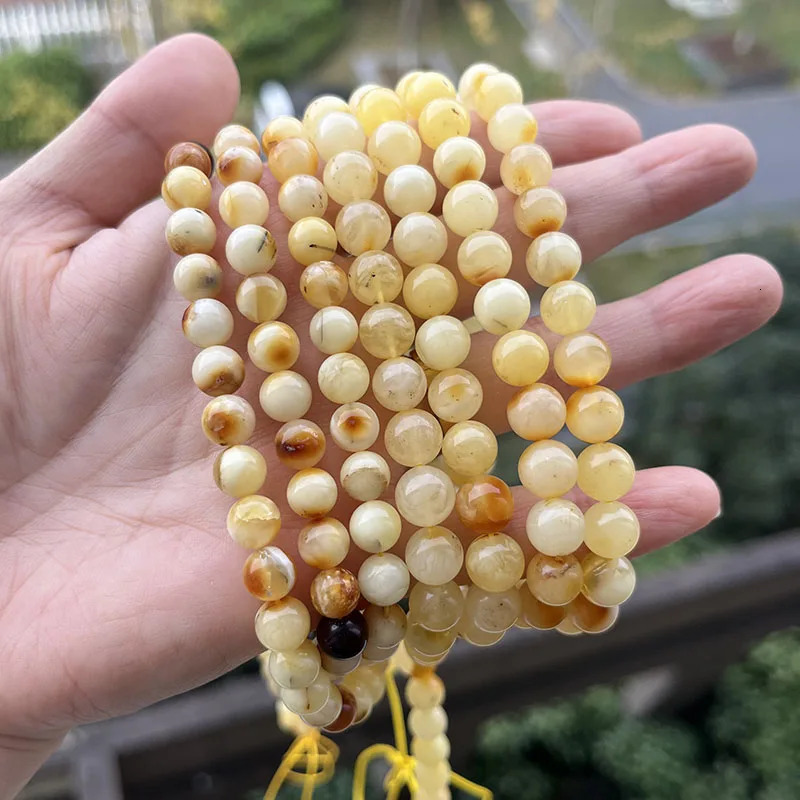 6-9mm Real Amber Bracelet Genuine Honey Beads 108 Rosary Mala Meditation Buddhist Natural Stone Necklace Not Perfect Jewelry 250604