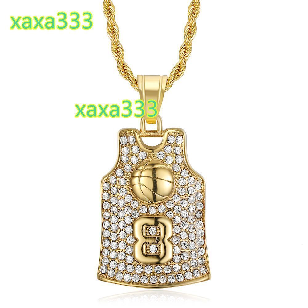 Hip Hop Basketball Mamba 8 Jersey Waterproof Stainless Steel Fashion Jewelry Pendant Necklaces 18K Gold Plated Male Man Mens