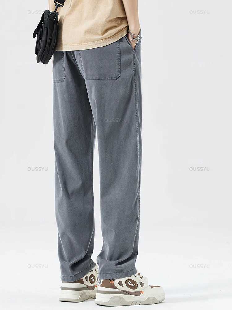 Summer Ultrathin Soft Lyocell Fabric Mens Jeans Breathe Loose Straight Pants Elastic Waist Korea Casual Trouser Plus Size M-5XL Z250605