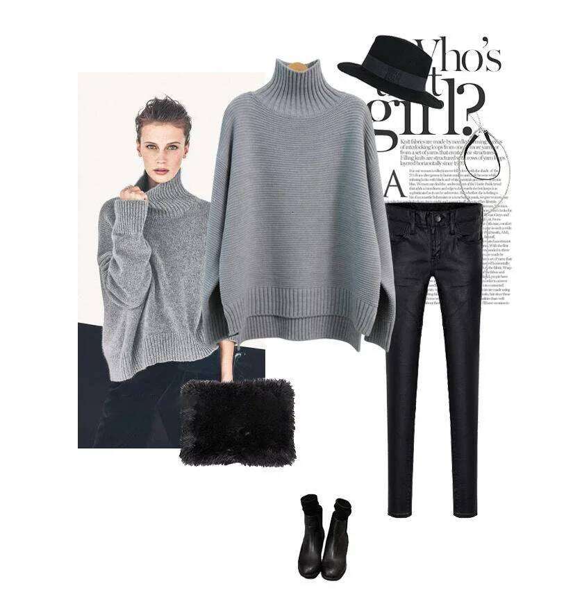 Women's plus Size Monochromatic Cashmere Sweater Thick Turtleneck Loose Fit for Autumn And Winter Europe America Style