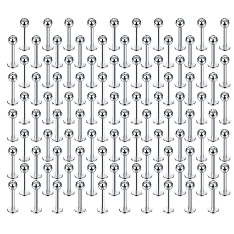 100Pcs/set 316L Stainless Steel Labret Piercing Jewelry Lip Rings Nose Rings Nose Studs Cartilage Tragus Conch Earring Studs 250605