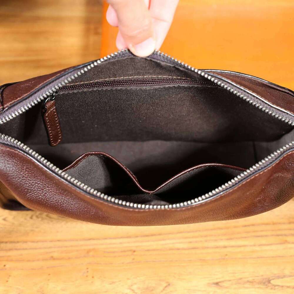 Genuine Men's Shoulder Crossbody Bags Unisex Simple Cowhide Bag Top Layer Vegetable-Tanned Leather Fashion Casual