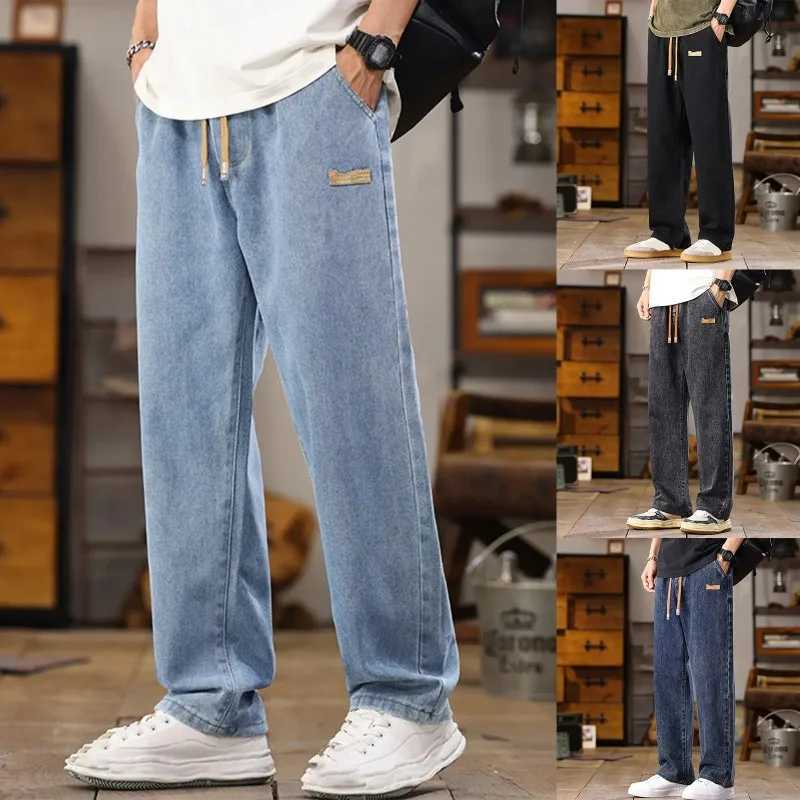 Mens Casual Pants Length Large Size Wide Jeans Pants Waisted Women Calf Hole Stretch Baggy Sweatpants Z250605