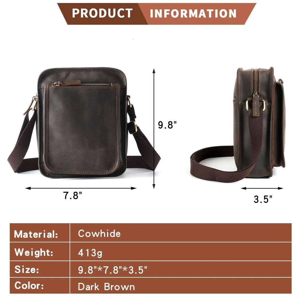 YATBEST Men's Made Of Genuine Leather Durable And Large Capacity Fashionable Single Shoulder Crossbody Bag