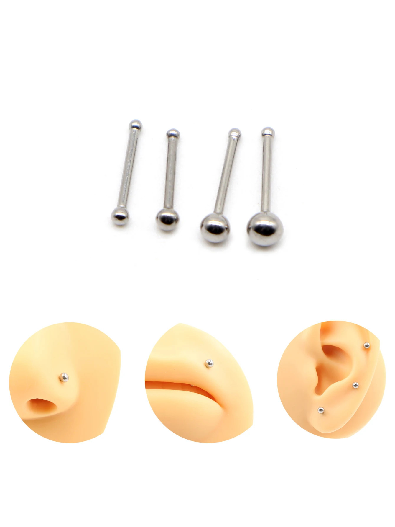 Alisouy 4PCS Stainless Steel Ball Nose Screw Ring L Rose Gold Color Nose Stud Retainer Holder Piercing Body Jewelry 20g 250605
