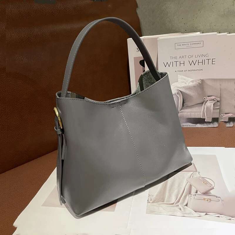 Burminsa Vintage Cow Genuine Leather Bucket Shoulder Bags For Women Designer Crosssbody Purses Tote Ladies Handbags