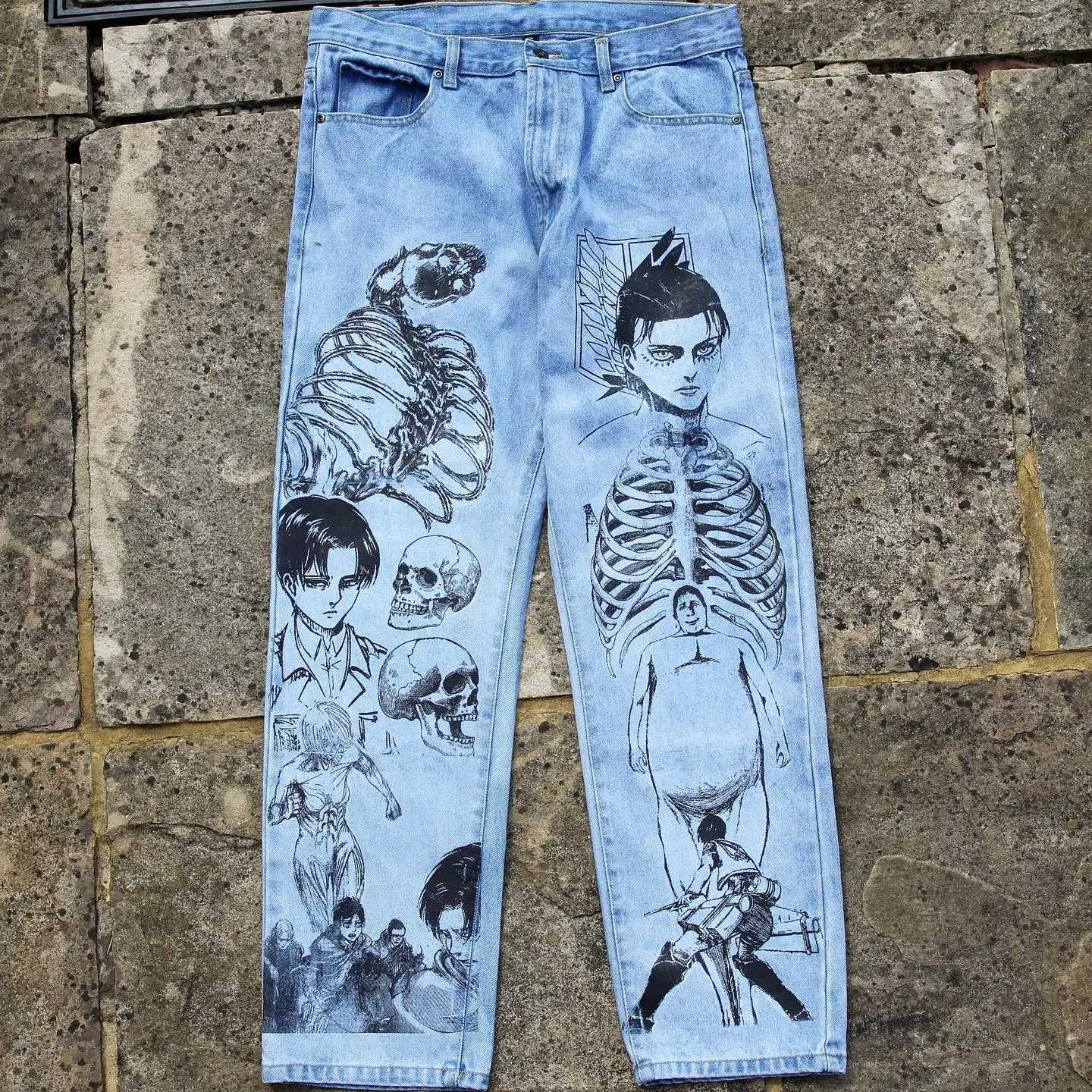 Harajuku Popular Anime Series Jeans Men Baggy Jean Streetwear Wide Leg Trouser Women High Waist Pants New Y2k Men Clothing Z250605