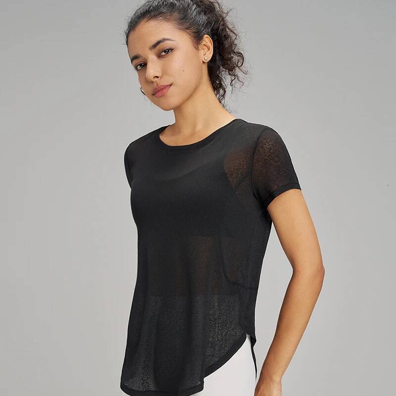 Hollow loose hoodie fiess leisure sports short sleeve mesh breathable lightweight yoga clothing women