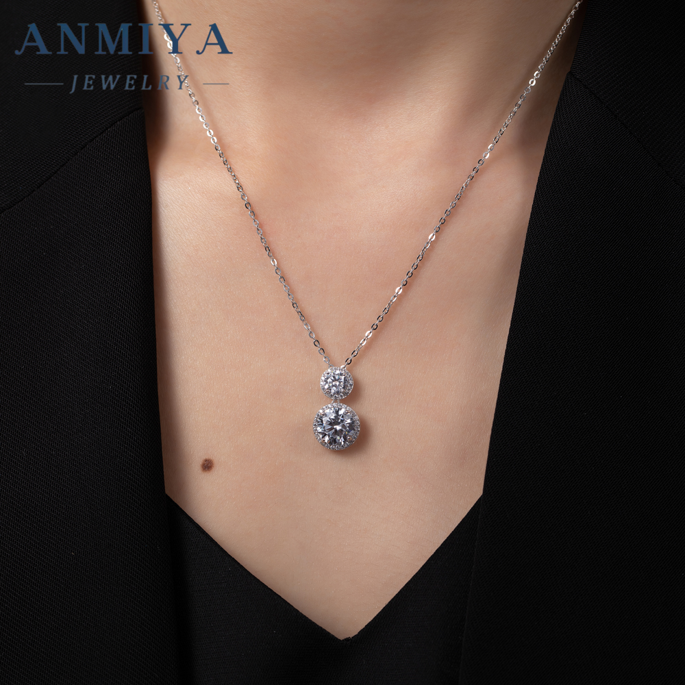 Glaring Fashion Jewelry Earrings Double Round Zircon Set Lab Diamond Jewelry Earrings and Necklace for Women