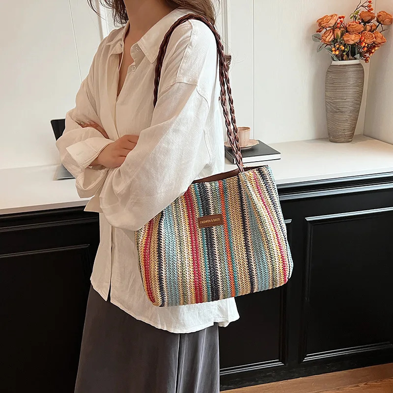Fashion Trend Spring/Summer Straw Weaving Womens Bag Single Shoulder Tote Bag Large Capacity Bag for Women 250530