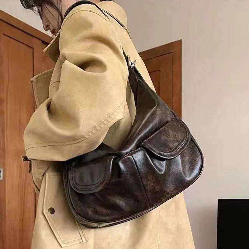 HAEX Vintage Women Handbags Fashion PU Korean Style Daily Commute Shoulder Bags All-Match Large Capacity Messenger Bag Shopper