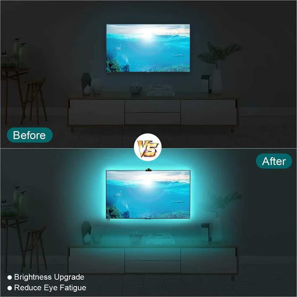 RGBIC LED TV Backlight Strip with Color Picking Sensor Music Sync App Control 55-75inch for Gaming Room Atmosphere Lighting Z250605