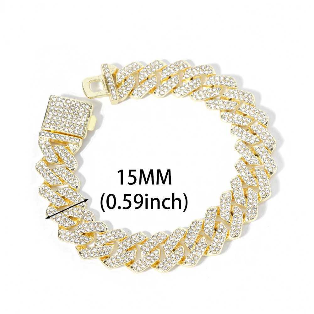 Hip Hop 15mm Cuban Link Chain Bracelet for Men Silver Color Iced Out Rhinestone Miami Bracelets Punk Women with Box Clasp Gift W250606