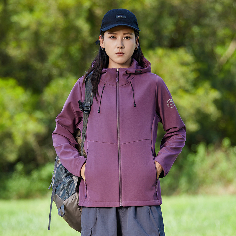 Ddmyoutdoor Outdoor Clothing Solid Color Couple Style Autumn Winter Hooded Windproof Waterproof Warm And Plush Soft Shell Jacket Top Jackets