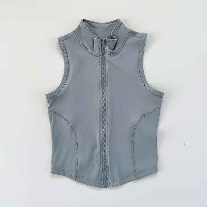 Women's yoga, fiess, sports clothing, sleeveless stand-up collar, zipper exercise vest, slender yoga and fiess vest