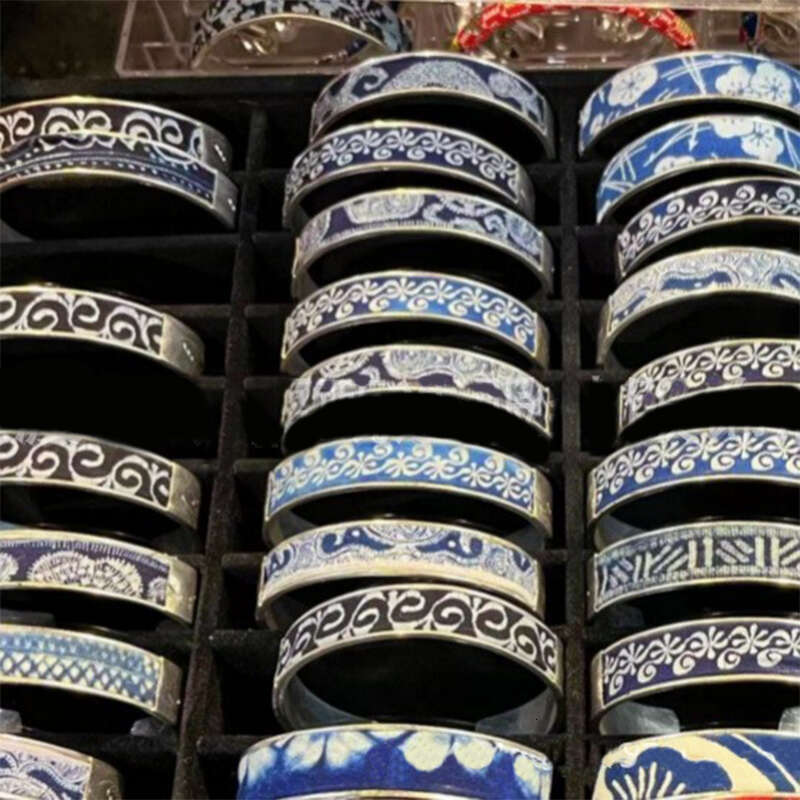 DHcollections Batik Plant Grass Dye Blue and White Miao Sier Open Bracelet Ethnic Style Jewelry