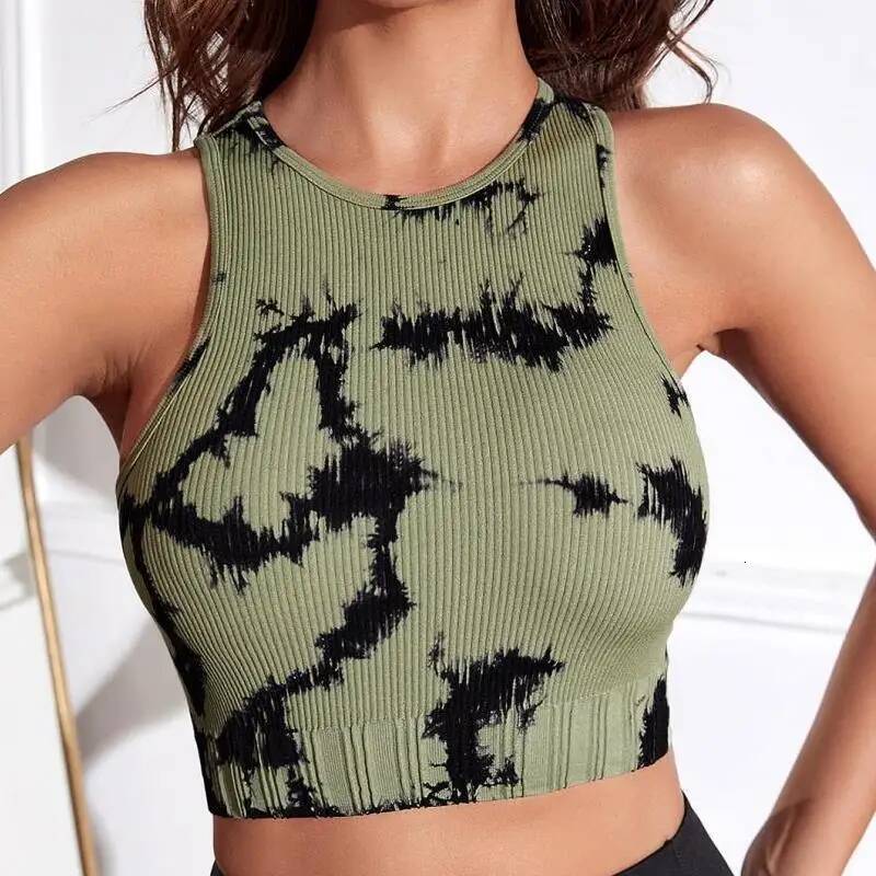 Women's Tie Dye Sleeveless Workout Casual Cropped Tank Top Shirts