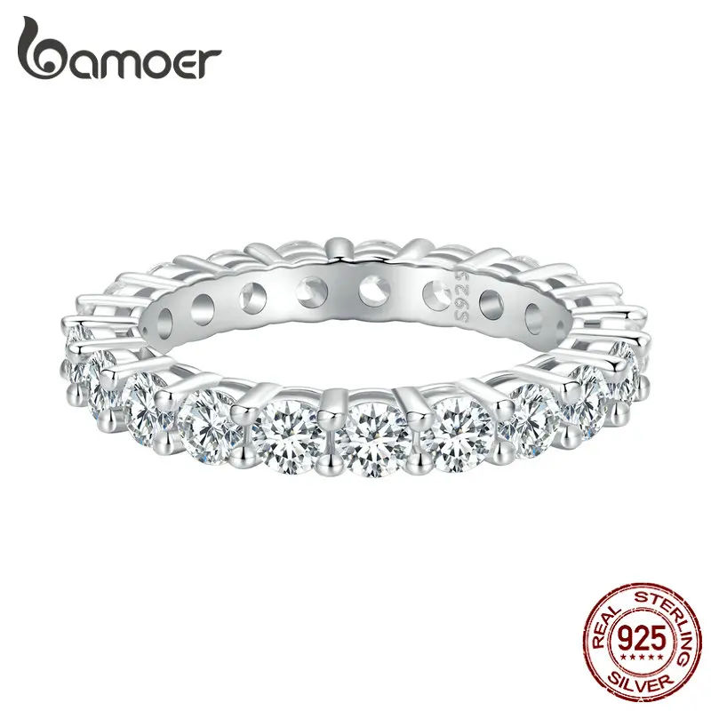 BAMOER Diamond Moissanite Ring Full Eternity Band for Women 925 Sterling Silver Diamond Wedding Engagement Ring Gift MSR020