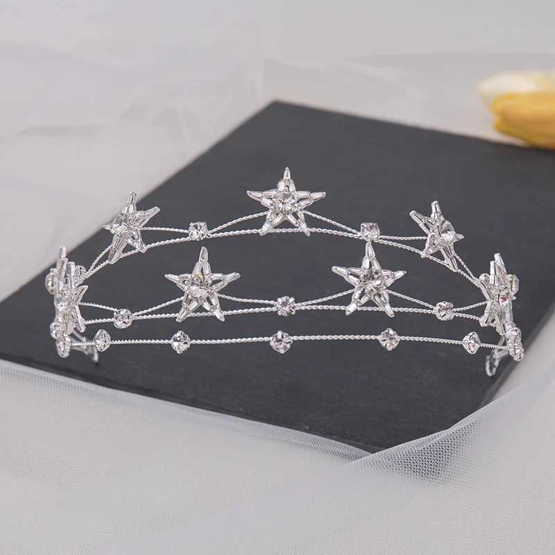 Fashion Wedding Tiara New Girl Silver Star Crystal Headband Bridal Wedding Hair Accessories Headbuckle Womens Jewelry Z250605