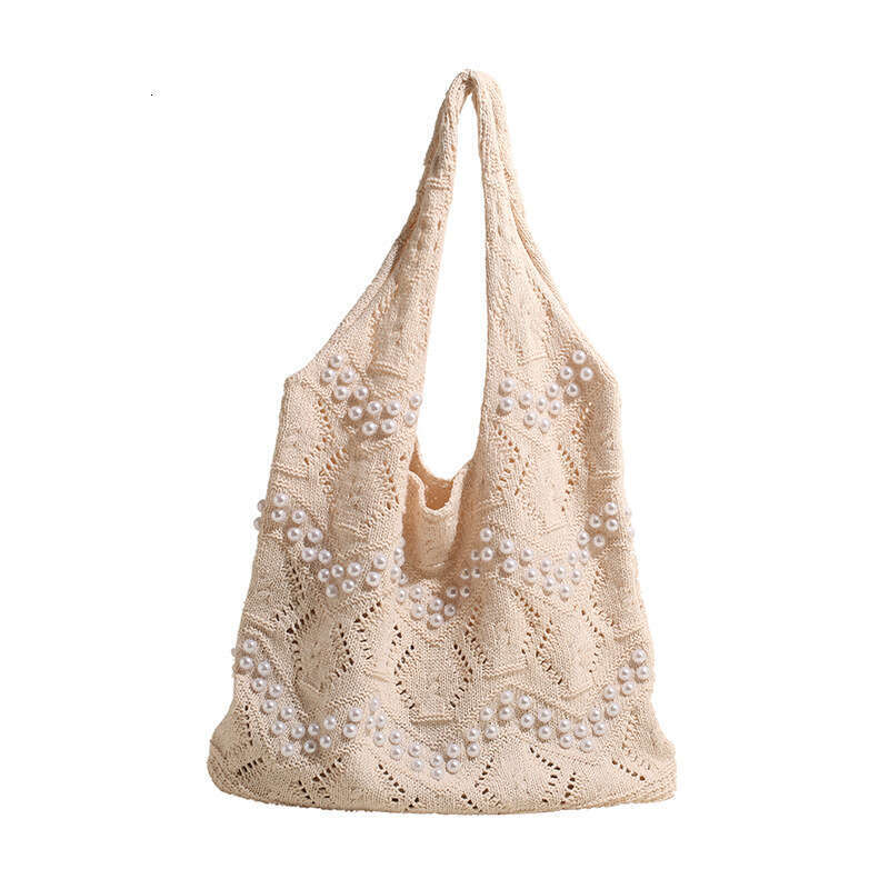 Casual Simple Knitted For Women New Large Capacity Commuter Shoulder Fashion Pearl Tote Bucket Bag B5
