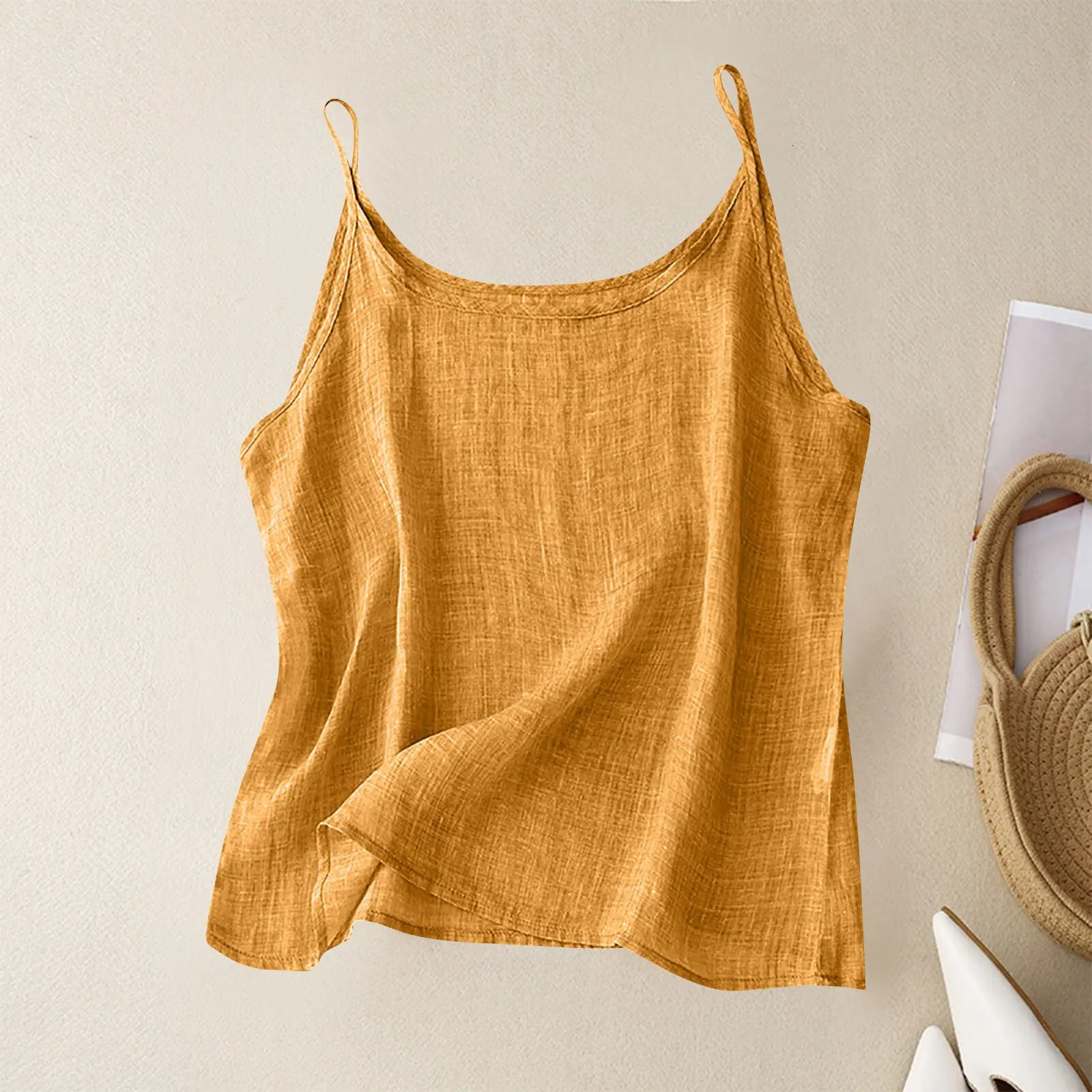 Vintage cotton and linen small camisole female summer thin bottoming vest loose thin cotton linen inner tops 250605