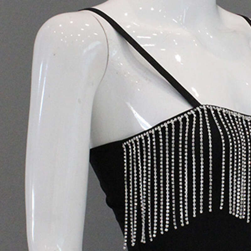 Ins Style Women's Low-Cut Sexy Backless Rhinestone Tassel Strap Short Vest Mature Top T-Shirt Trend B5