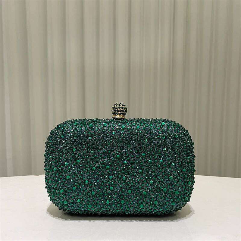 Small Emerald Rhinestone Purse Women's Round Box Shaped Evening Bags Elegant Formal Party Stylish Ladies Handbag Sier Clutch