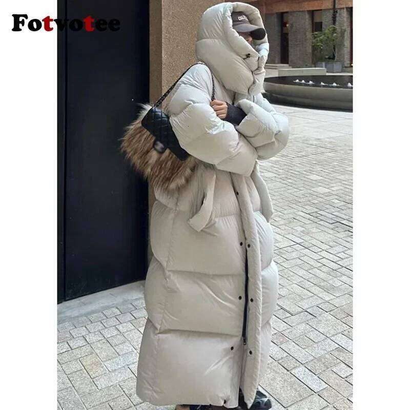 FOTVOTEE Chic Oversized Cotton Parkas Women Solid Thicken Warm Single Breasted Long Coat 2024 Winter New Fashion Lady Streetwear