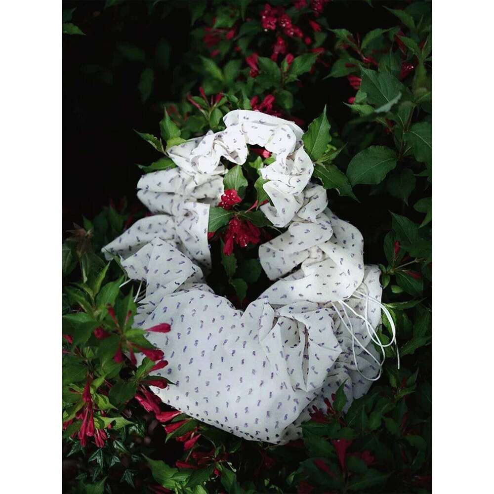 White Printed Adjustable Drawstring Tote Women's Pleated Lace Shoulder Strap Soft Lightweight Summer Commute Crossbody Bag