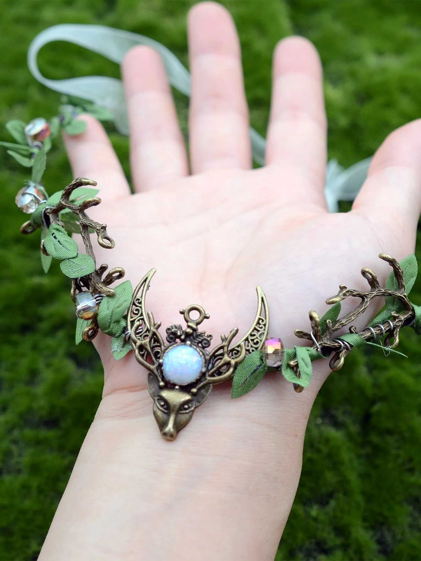 Handmade Forest Woodland Elf Hair Tiara Butterfly Deer Twig Branch Leaves Hair Crowns Fairycore Elven Hair Jewelry for women Z250605