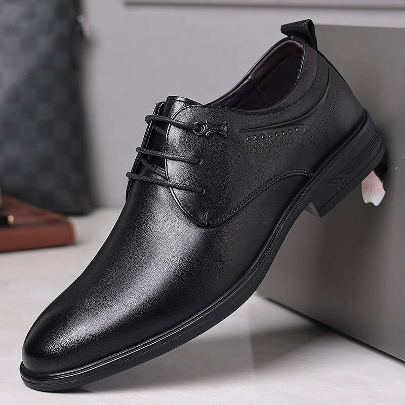 New Top Layer Formal for Men, Genuine Pointed Toe Lace-up Derby Shoes, Brand Business Men's Leather Shoes