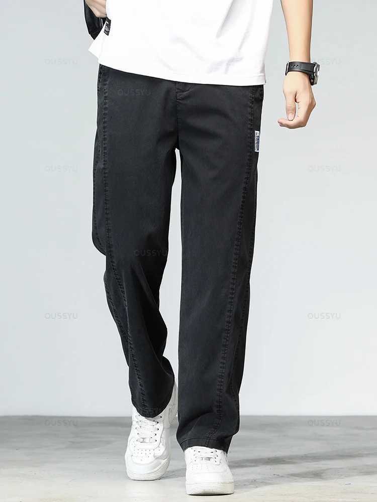 Summer UltraTHin Soft Lyocell Fabric Mens Jeans Loose Straight Denim Pants Design Casual Trousers Plus Size M-5XL Z250605