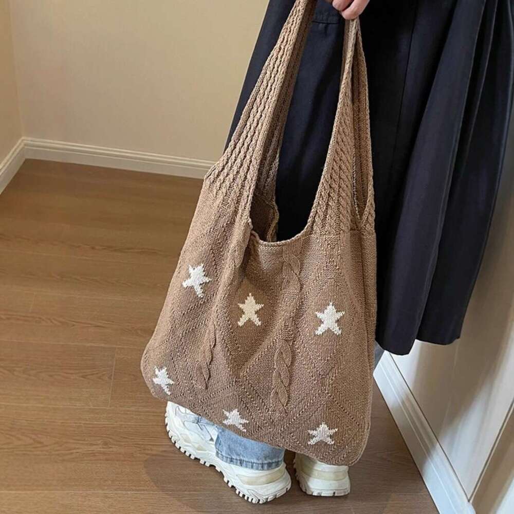 New Knitted Woven Versatile Shoulder Women's High-End Exquisite Large Capacity Tote Bag B5