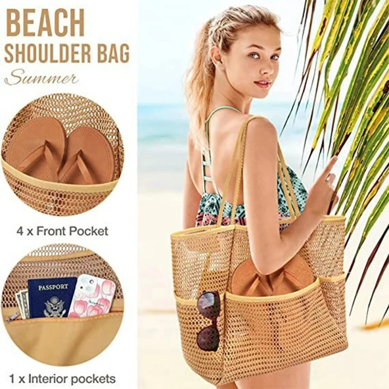 Women Swimming Beach Mesh Bag Ladies Shoulder Largecapacity Travel Portable Storage Multifunction Handbag 250605