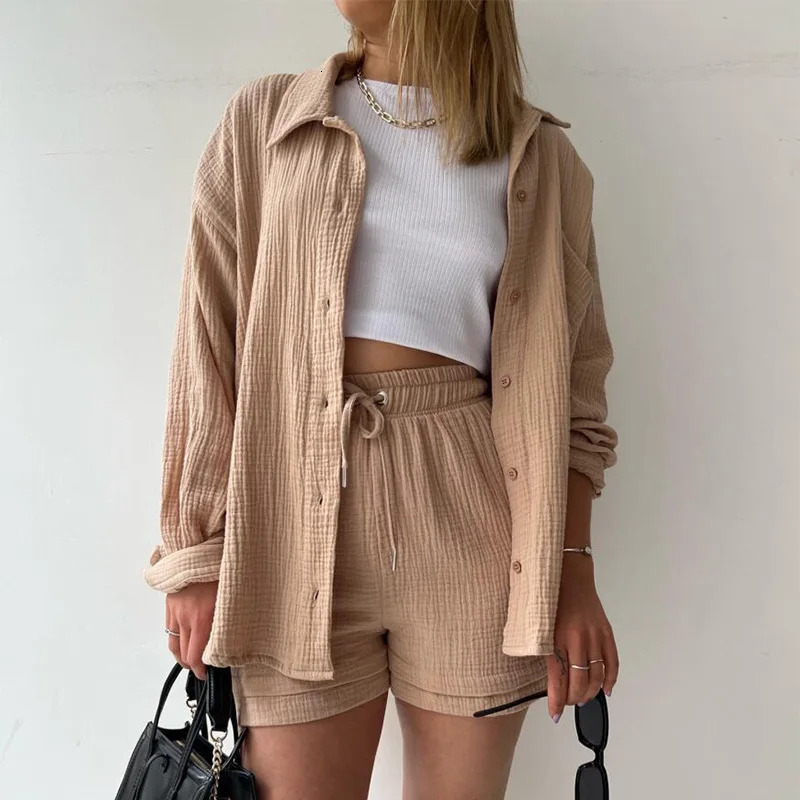 Solid Color Casual Loose Short Pants Sets For Women 2025 Elegant Summer Womens Two Pieces Suit Full Set Female Outfit Clothes 250605