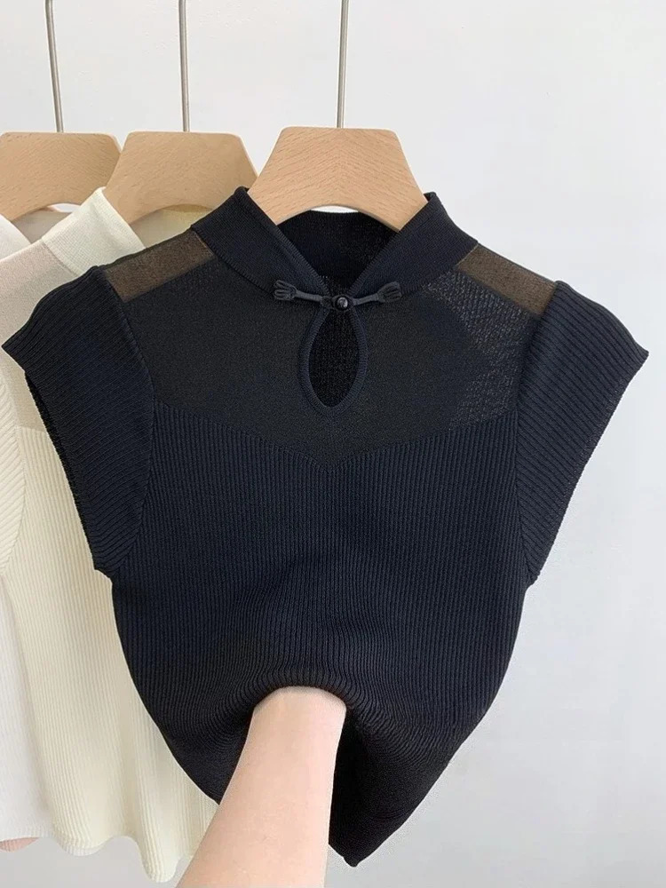 Basic Lace Mesh Solid Thin Summer Pullover Women Female Knitted Ribbed Sweater Slim Short Sleeve Bodycon 2025 250530