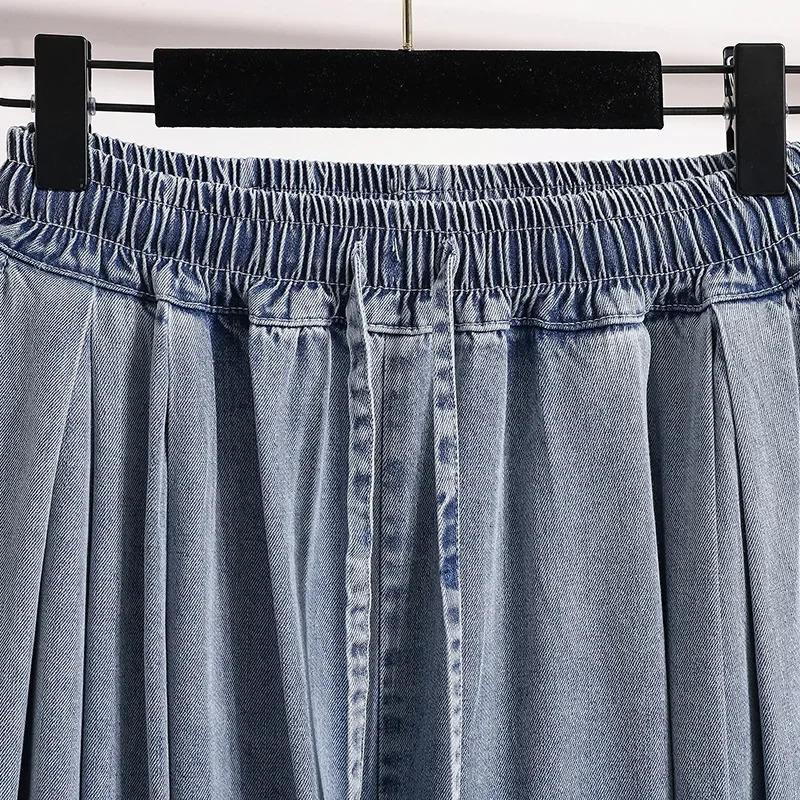 Plus Size Straight Leg Denim Jean Spring Loose Slim Elastic Waist Corduroy Open Slit Wide Pants Big 250605A