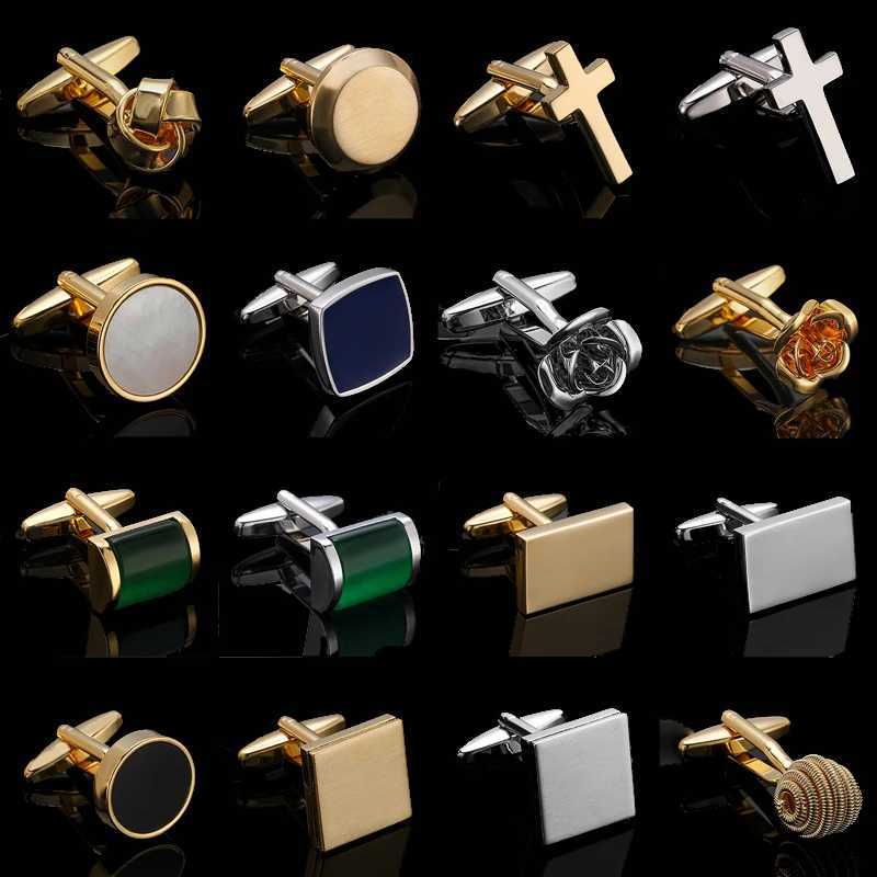 Fashion brand mens French shirt cufflinks with metal brushed smooth shell zircon rose cross design cufflinks W250606