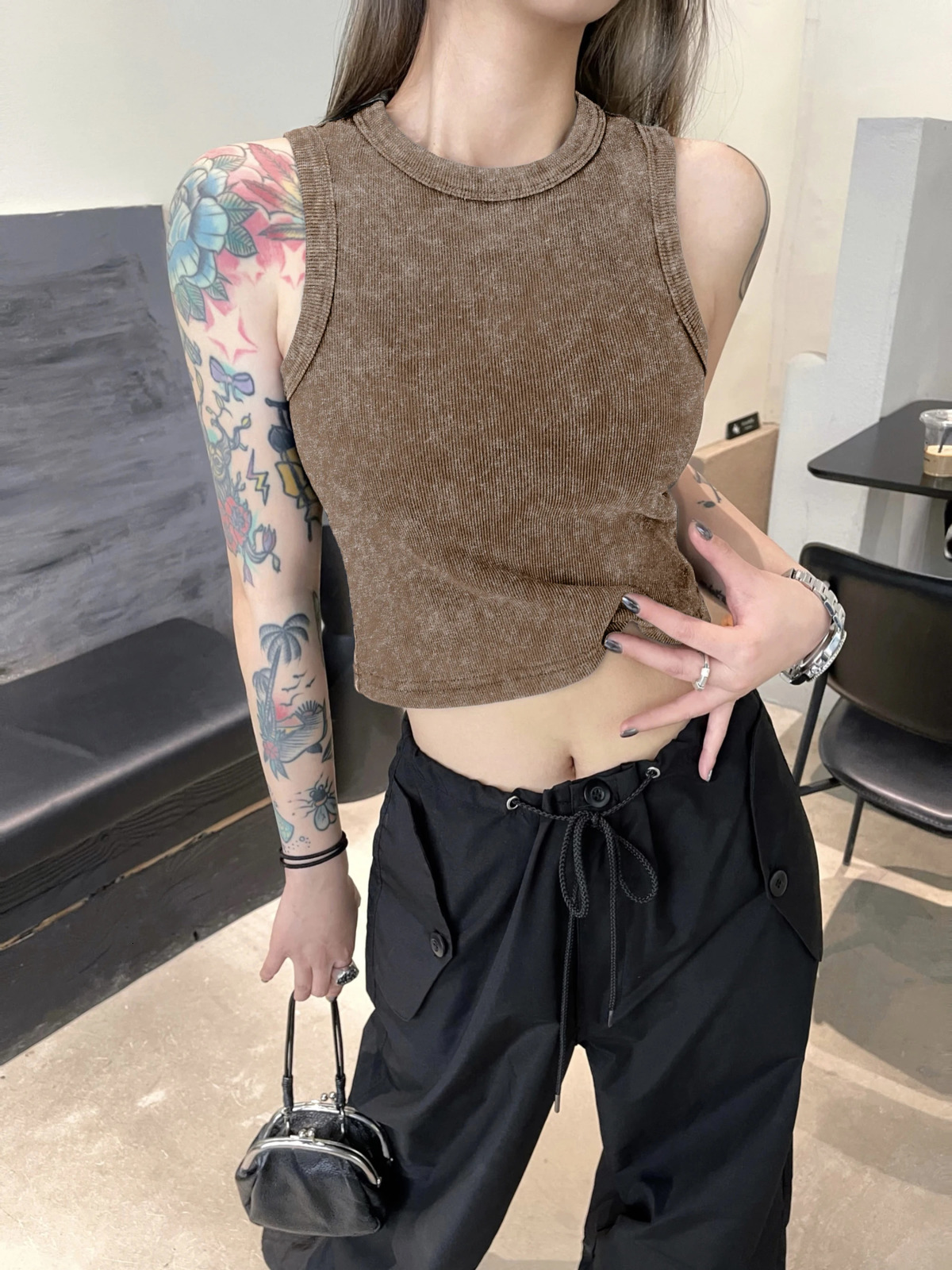 Y2k Summer Women Solid Washed Tank Tops Sleeveless Tight Distressed Retro Crop Top Female Fashion Casual All-math Basic Clothing 250605