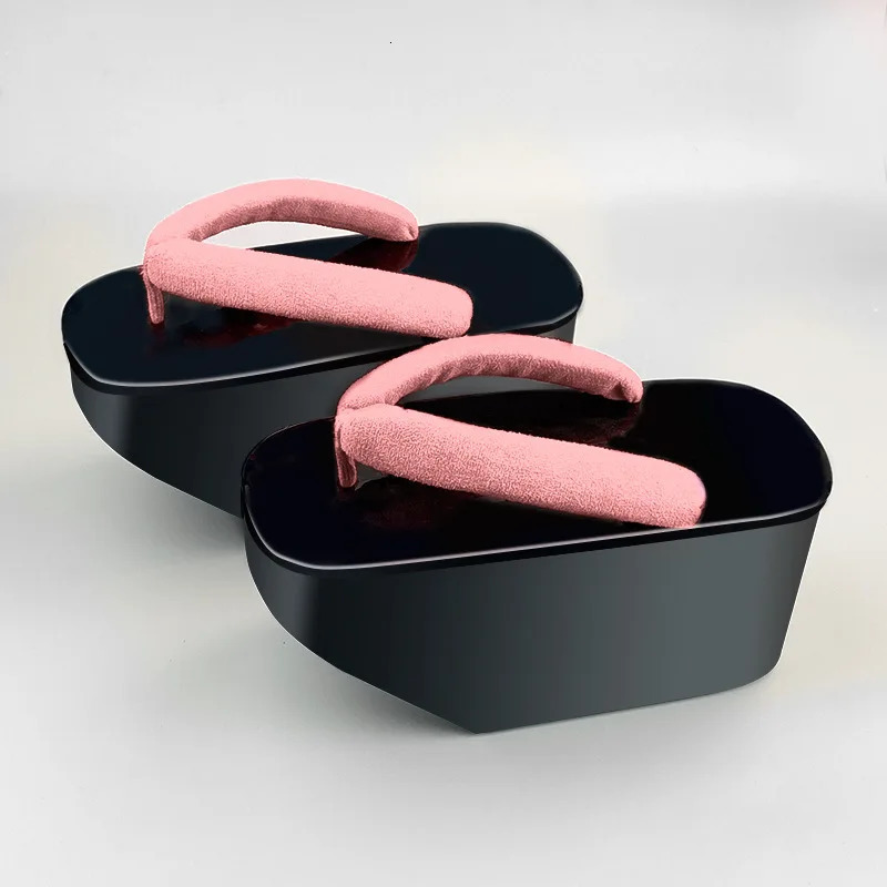 Womens PVC Slippers High Heel Geisha Cosplay Shoes Matte Painted Flip Flops Classic Japan Geta 250604