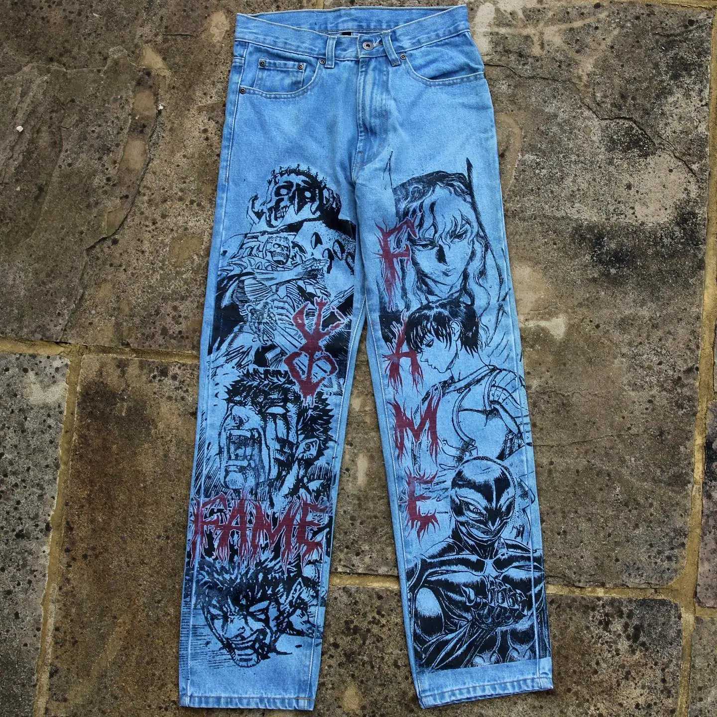 Harajuku Popular Anime Series Jeans Men Baggy Jean Streetwear Wide Leg Trouser Women High Waist Pants New Y2k Men Clothing Z250605
