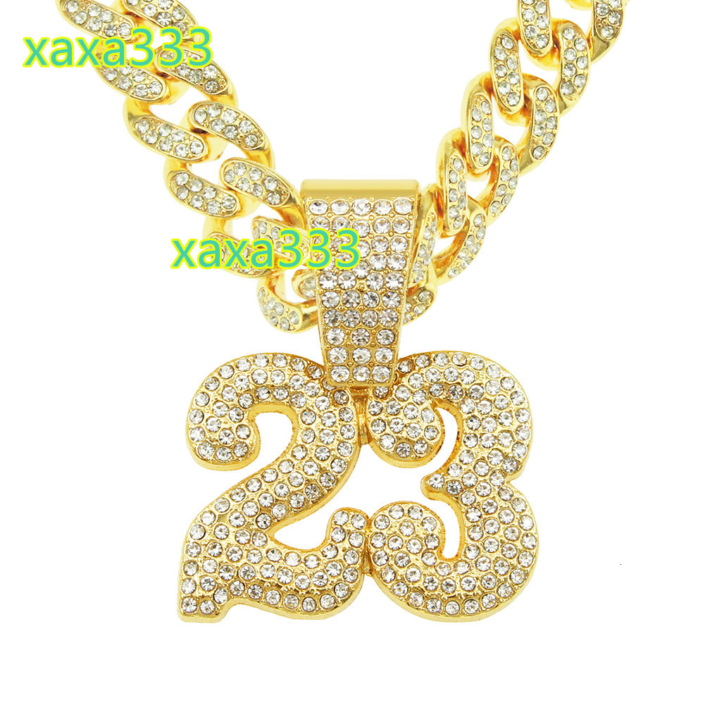 Mens Necklace Basketball 23 Pendant Chain Gold Iced Out Bling Crystal Necklace Hip Hop Sports Jewelry Rock Rapper Collares