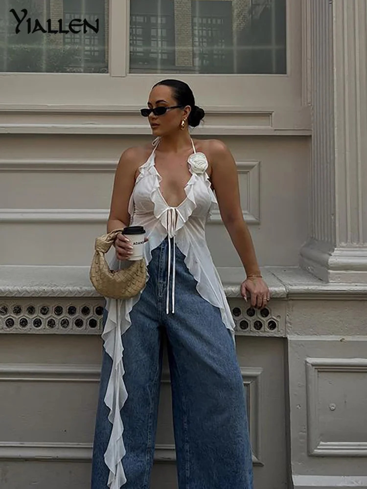 NIBBER Summer Autumn Fashion Solid Top Women Sexy Halter Sleeveless Tassels T-Shirt Street Casual Girl Clothing 250605