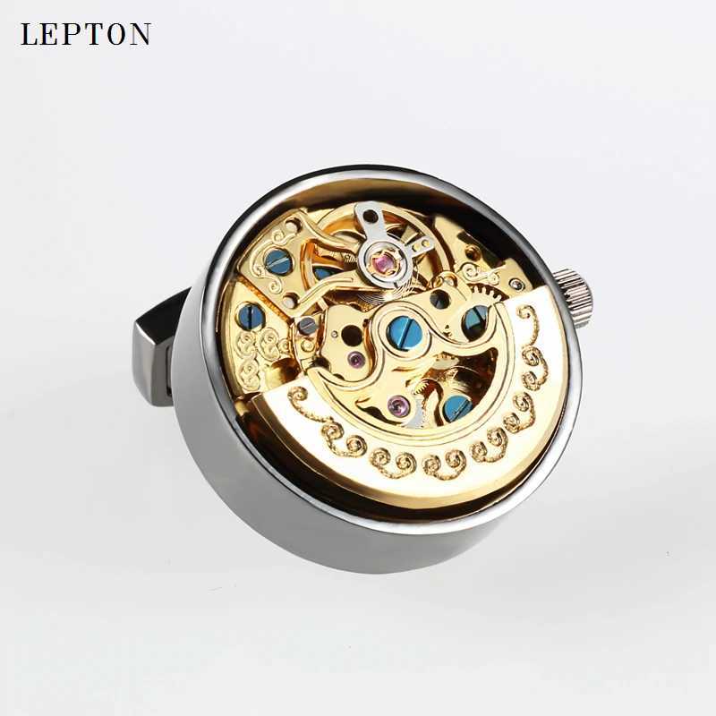 Low-key Luxury Functional Watch Movement Cufflinks Lepton Stainless Steel Steampunk Gear Watch Mechanism Cufflinks for Men W250606