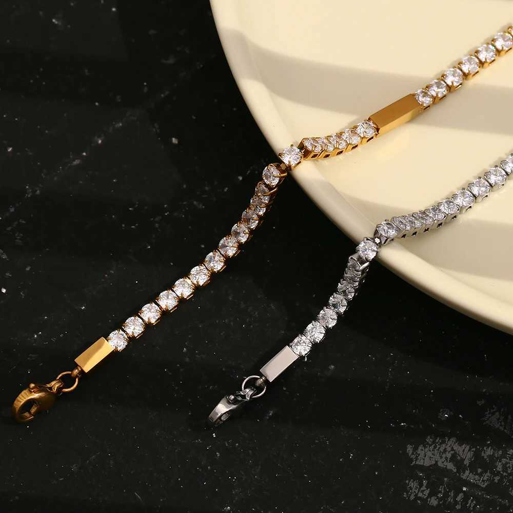 The.Muses Shiny Luxury 3MM Cubic Zirconia Chain Stainless Steel Womens Bracelet Fashion Premium Jewelry Gift W250606