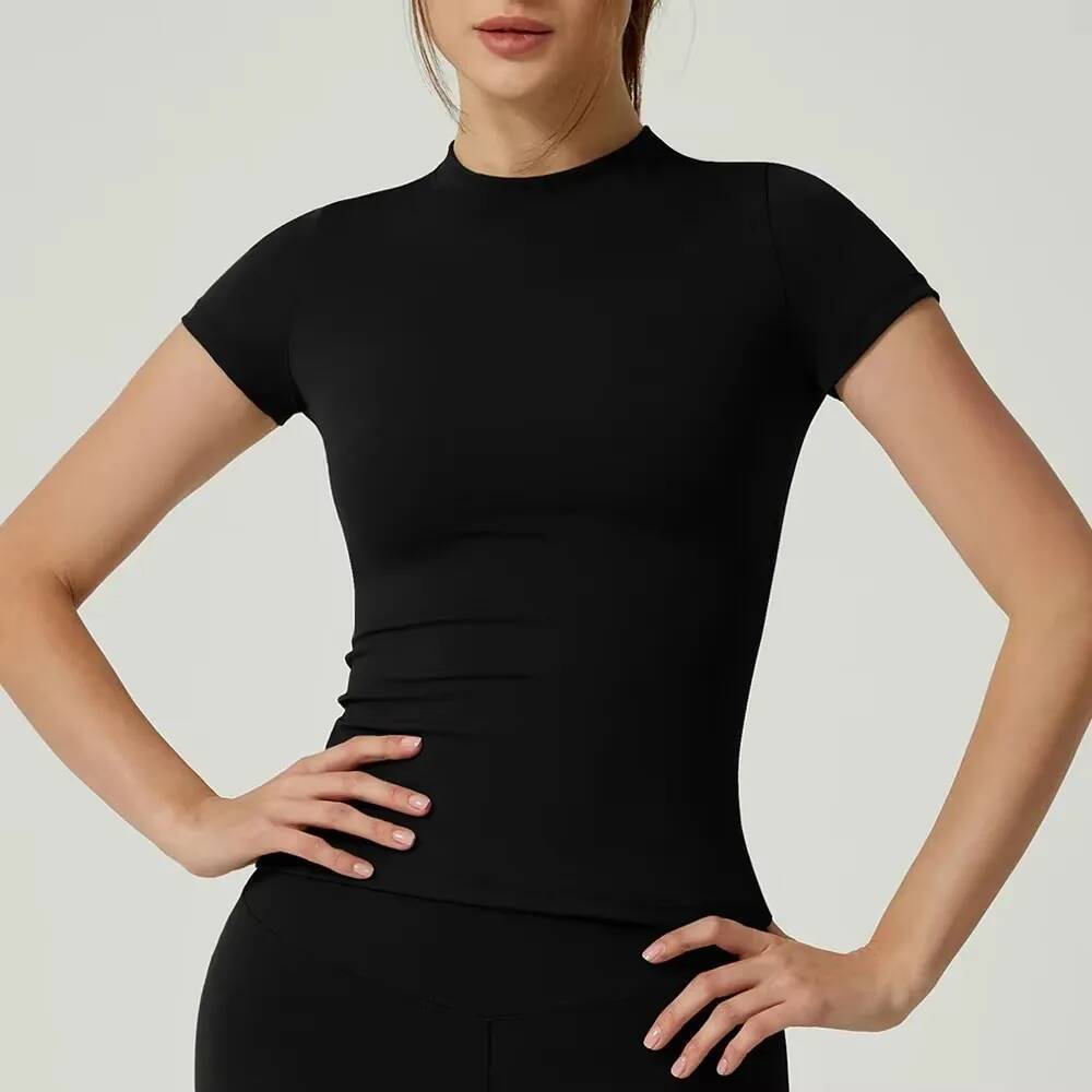 New Women Running Sports T Shirt Summer Short Sleeve Round Neck Breathable Stretchy GYM Yoga Slim Fiess Active Top Tee