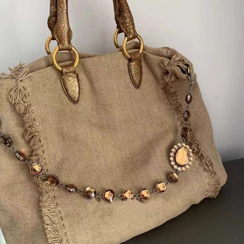 New Trendy Fashion Versatile Linen Tassel Color Block Stylish Design Handbag and Crossbody Bag