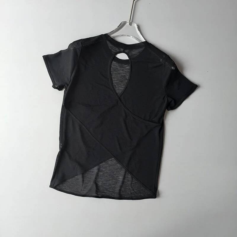 Yoga Clothes Women's Blouse Short-sleeved Hollow Cross Thin Mesh Beautiful Back Outside Shirts Slim Fiess Sports Top Clothing