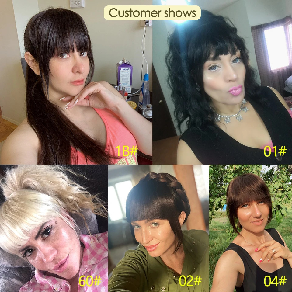 Human Hair Bangs 3 Clips 3D Blunt Cut Natural Hair Bangs OverHead Clip In Hair Extensions Non-Remy 2.5x4.5 Black Brown Blonde 250529