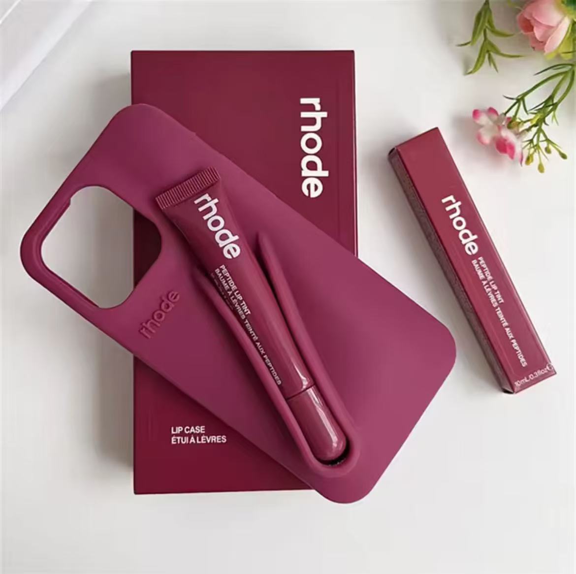 Hot Rhode Lipstick Case For iPhone 16 12 13 14 15 11 Pro Max Plus Toast Espresso Ribbon Lip Gloss Holder Soft Silicone Cover